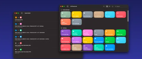 macOS Shortcuts editor showing the downloads sorting automation