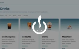 coffee on landing page with dark blurred background and logo