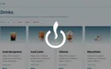 coffee on landing page with dark blurred background and logo