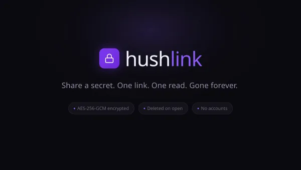 HushLink secret creation and reveal screens