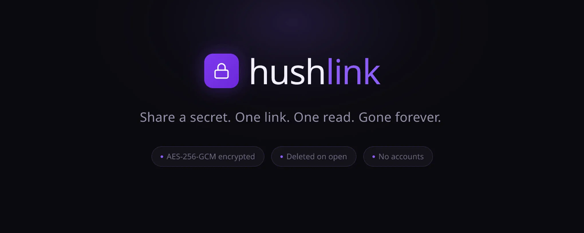 HushLink secret creation and reveal screens
