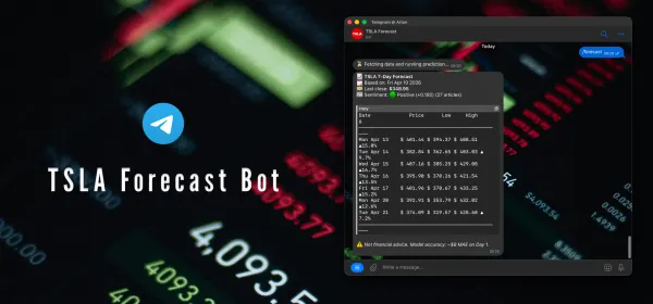 TSLA stock forecast predictions for the next seven days displayed in the Telegram bot interface
