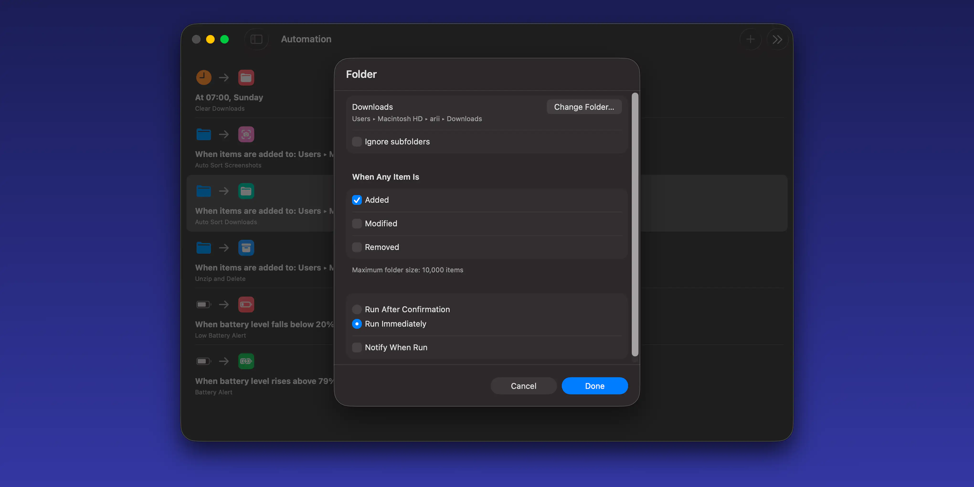 downloads folder automation setup