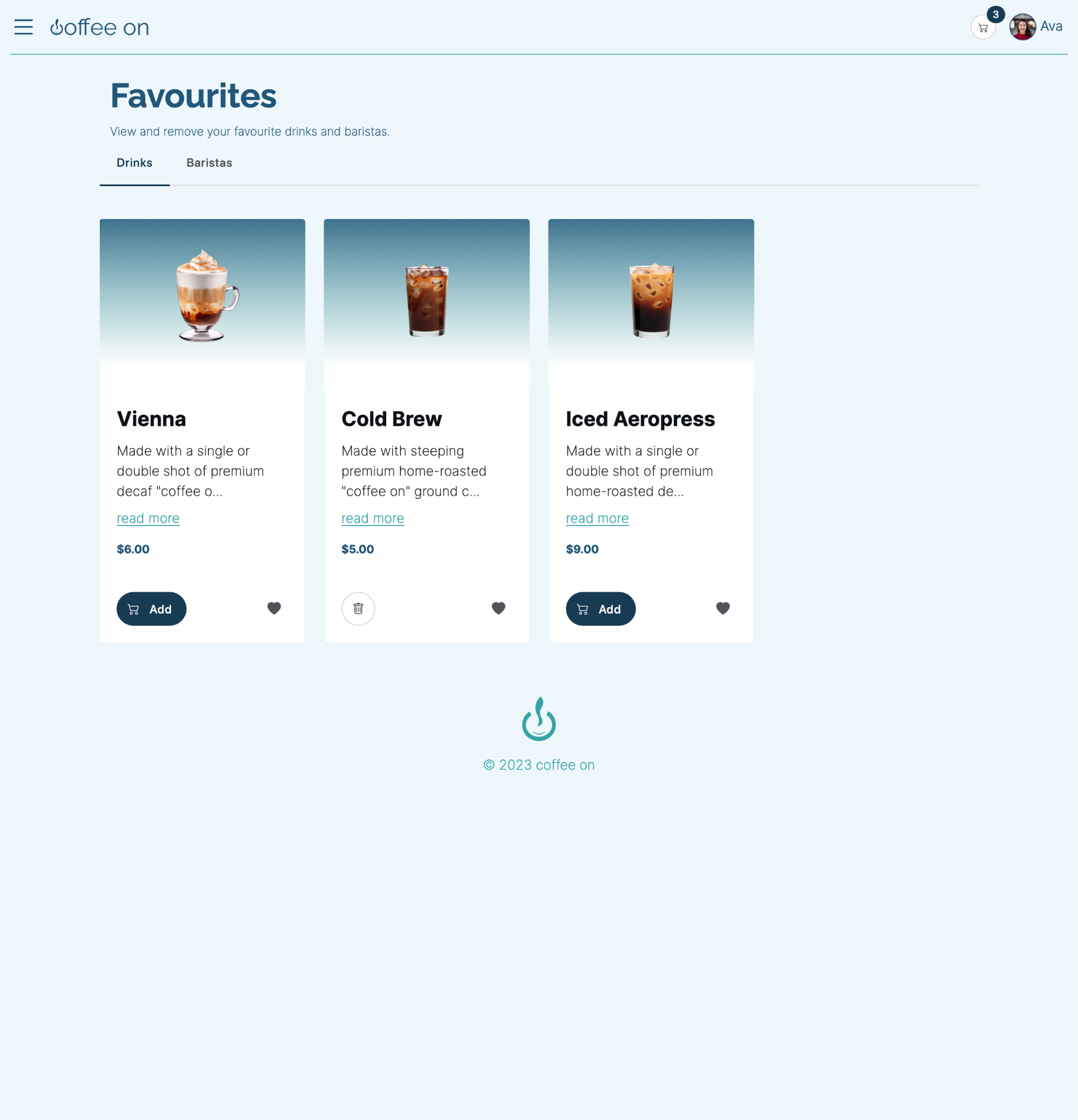 favorite drinks screen