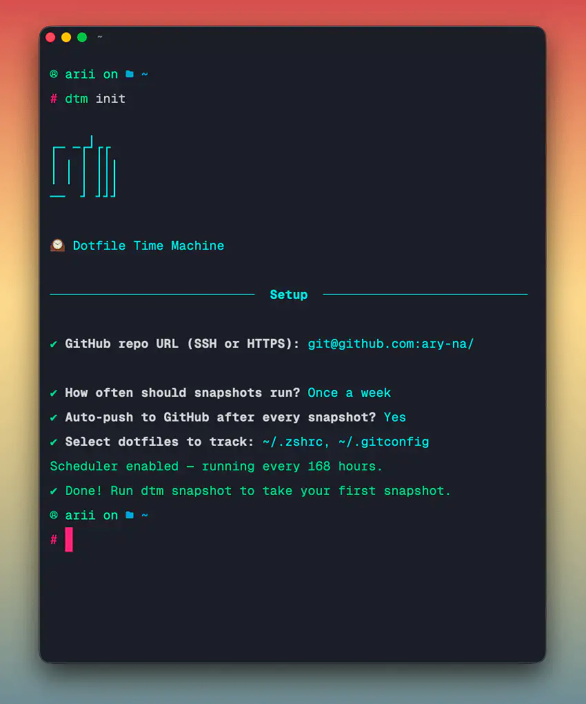 Initilise command output