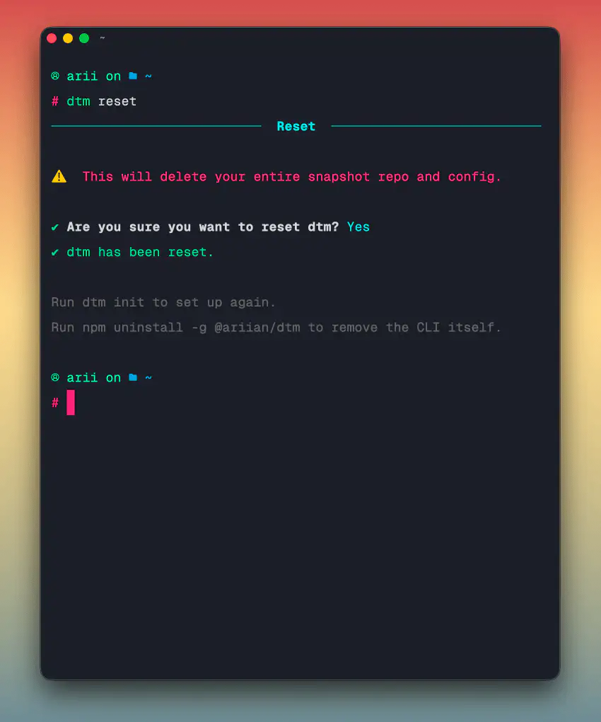 Reset command output