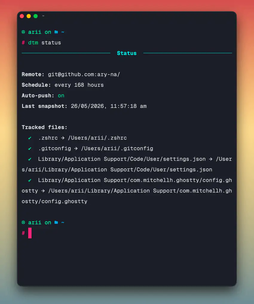 Status command output