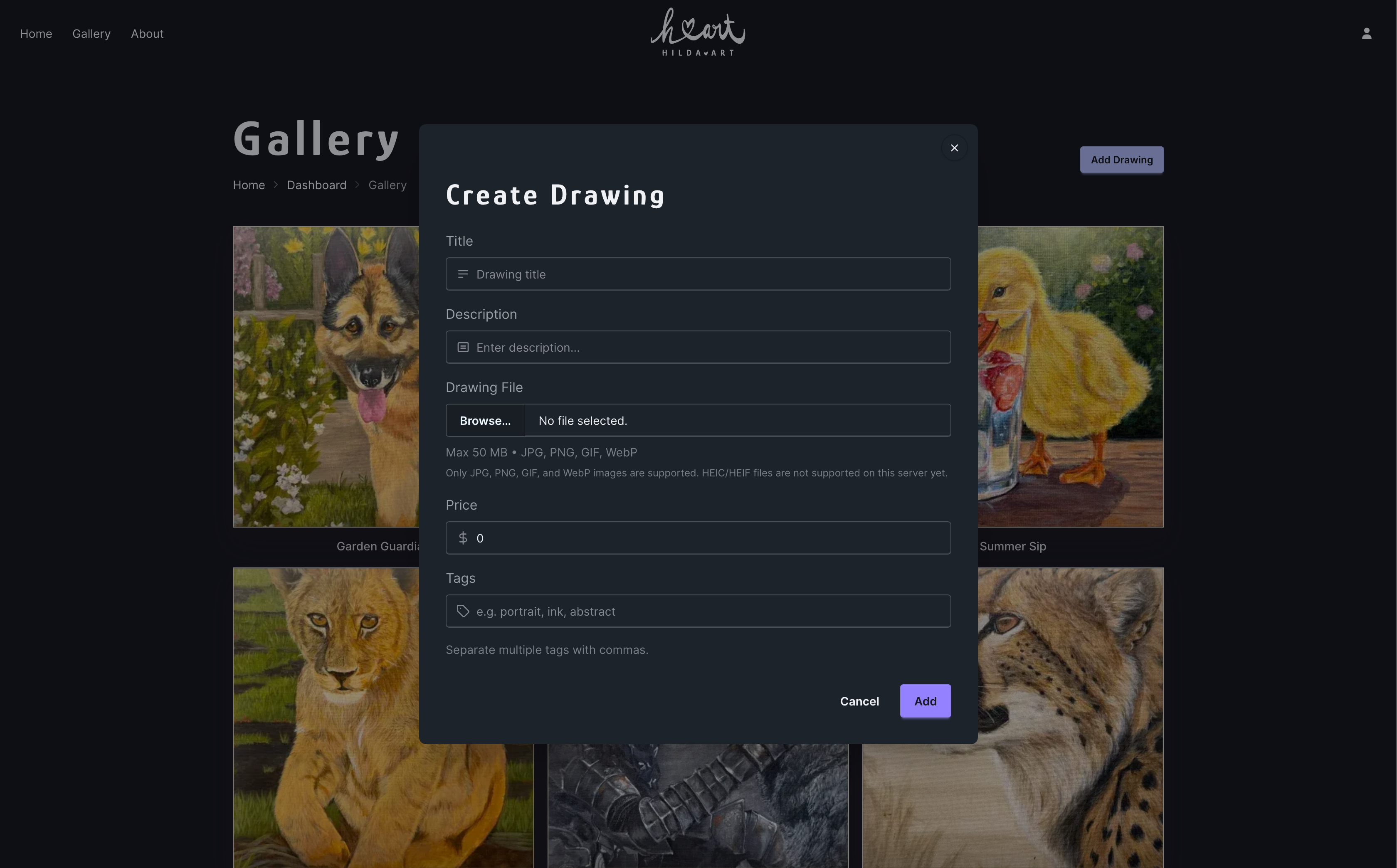 create drawing modal