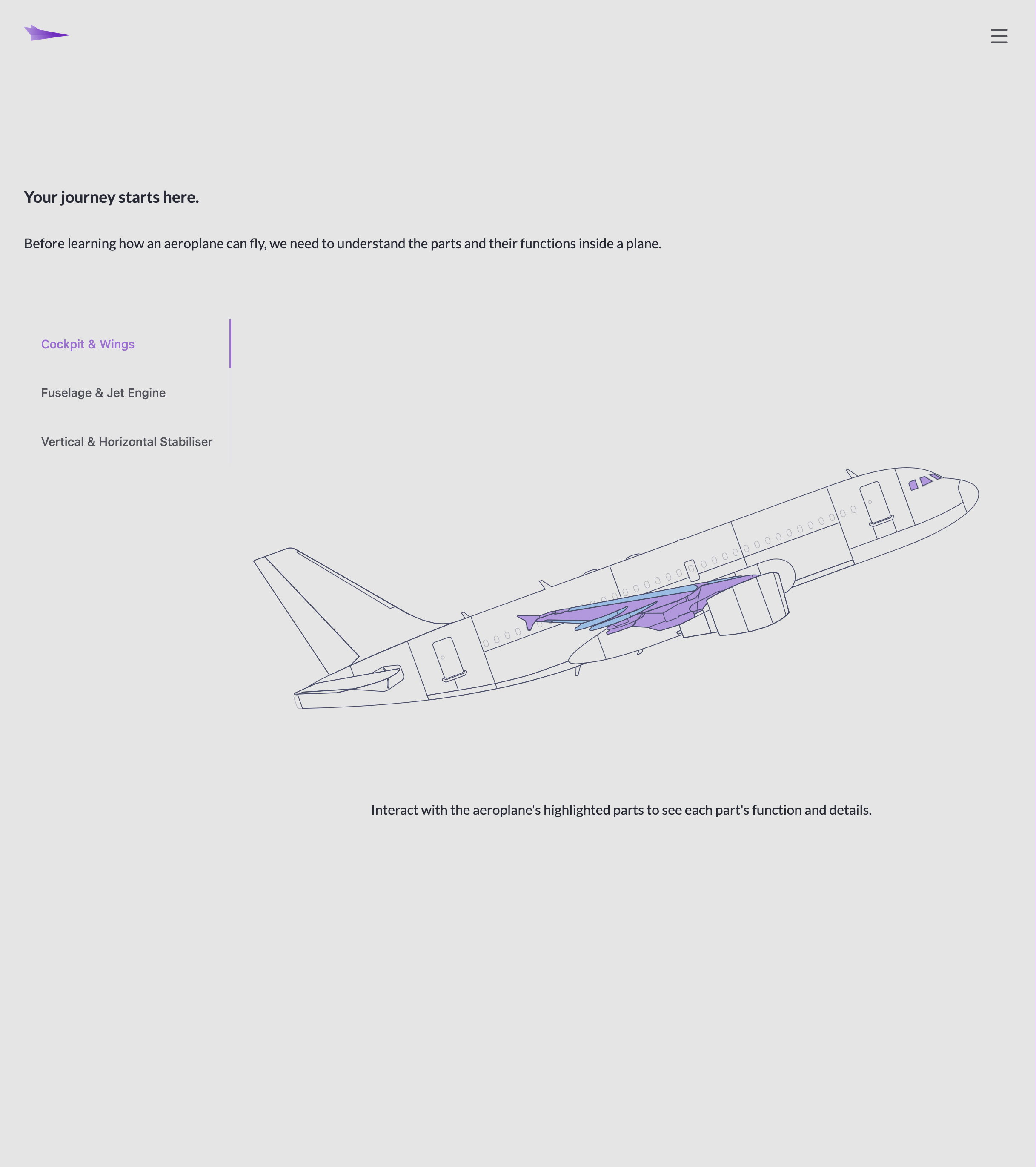 Interactive aircraft diagram with hover highlighting