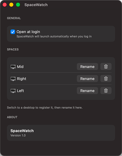 Settings interface