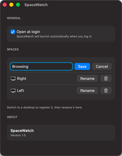 Spaces interface